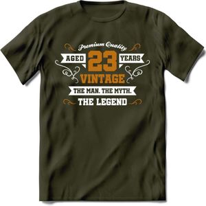 23 Jaar Legend T-Shirt | Goud - Wit | Grappig Verjaardag en Feest Cadeau Shirt | Dames - Heren - Unisex | Tshirt Kleding Kado | - Leger Groen - XXL