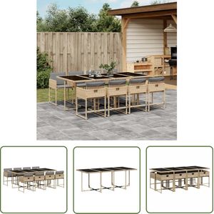 The Living Store 9-delige Tuinset met kussens poly rattan gemengd beige - Tuinset - Buitendecoratie - Eetkamerset - Lounge Set - Patio Furniture