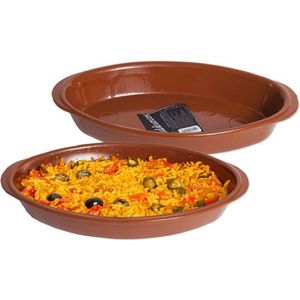 Tapas ovenschaal/serveerschaal - 2x - ovaal - Spaans terracotta/aardewerk - 37 x 23 x 5 cm - Klassieke stijl - 5 liter