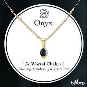 Bixorp Gems Wortel Chakra Dames Ketting met Onyx hanger - 18 Karaat Verguld Goud & Roestvrij Staal - 36cm + 8cm verstelbaar