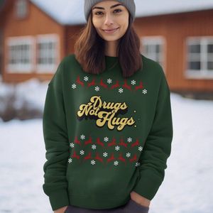 Lekker Waus Foute Kersttrui Groen - Drugs Not Hugs - Maat S - Kerst Outfit Dames & Heren