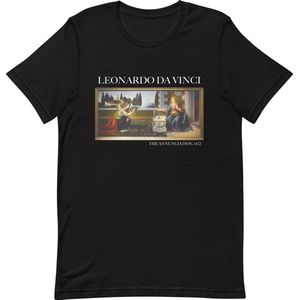 Leonardo da Vinci 'De Annunciatie' (""The Annunciation"") Beroemd Schilderij T-Shirt | Unisex Klassiek Kunst T-shirt | Zwart | XS