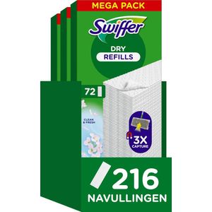 Swiffer Vloerreiniger Droge Vloerdoekjes - Schoon & Fris - Vangt En Houdt Stof Vast - 3 x 72 stuks