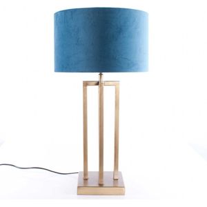 Tafellamp vierkant met velours kap Roma | 1 lichts | brons / blauw | metaal / stof | Ø 30 cm | tafellamp | modern / sfeervol / klassiek design