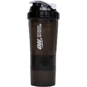 Optimum Nutrition Compartment Shaker - Shakebeker 600ml - 2 Extra Compartimenten - Spidermix Technologie - Zwart