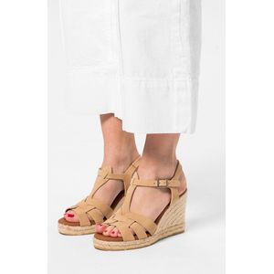 Sacha - Dames - Beige suède sleehak sandalen - Maat 42