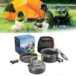 Kookgerei voor camping, outdoor, aluminium, lichte campingpot, pan, kookset voor kamperen, wandelen, opvouwbare campingpannen (3 stuks, zwart + groen)