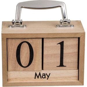 Eeuwige kalender, kubusblok, tafelkalender, houten kalender, permanente kalender voor thuis, kantoor, tafeldecoratie, bureaudecoratie (lichtbruin)