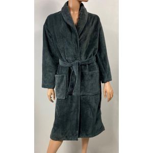 Badjas | Velvet | Hoogwaardige kwaliteit | Zeer luxe | Ochtendjas | Heerlijk warm | Super zacht fleece | Binnenzijde katoen | Antraciet | S