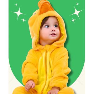 BoefieBoef Eend Dieren Onesie & Pyjama voor Baby & Dreumes en Peuter tm 18 maanden - Kinder Verkleedkleding - Dieren Kostuum Pak - Geel