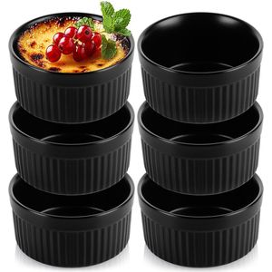 Creme Brulee Schaaltjes Keramiek Zwart 260 ml 6 stuks - Ramekins - Set - Ovenschaal - Snackkommen - Dipschalen - Kleine Komen voor Dipsauzen en Snacks