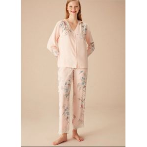 Suwen- Viscose Dames Pyjama Set - Homewear -Satijn - Roze Maat XL