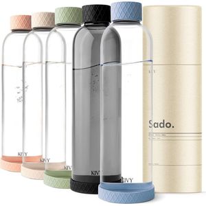 Glazen fles 1 liter met siliconen bescherming [uiterst onbreekbaar] drinkfles glas 1 l geschikt voor koolzuur - waterfles glas 1 l - glazen drinkfles 1 l - drinkfles van glas