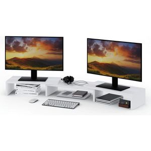 3 planken Verstelbare lengte - Monitorstandaard Verhoger voor Dual Monitoren - Thuiskantoor Laptopstandaard - Wit Monitor Verhoger