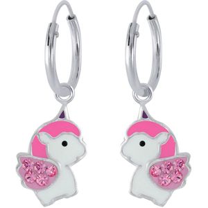 Joy|S - Zilveren eenhoorn oorbellen - baby unicorn oorringen - roze kristal roze