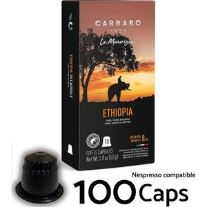 100x Koffiecups (Nespresso® Compatibel) - Caffe Carraro 1927 Ethiopië Single Origin Koffie capsules - - Espresso en Lungo - Intensiteit 8/14 - Made in Italy - Voor Nespresso Inissia, Citiz, Essenza, Pixie, Creatista ...