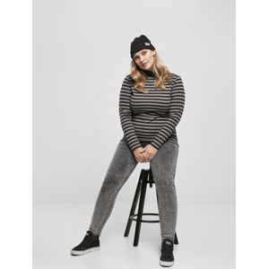 Urban Classics - Ladies Y/D TurtleneckS asphalt/black Longsleeve top - Gestreepte coltrui - XL - Grijs/Zwart