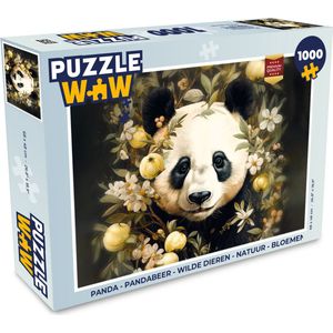 Puzzel Panda - Pandabeer - Wilde dieren - Natuur - Bloemen - Legpuzzel - Puzzel 1000 stukjes volwassenen