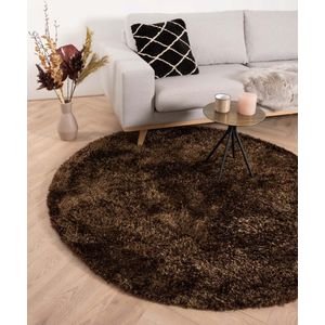 Rond hoogpolig vloerkleed velours Posh - bruin 80 cm rond