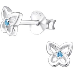 Joy|S - Zilveren vlinder oorbellen - 5 mm - blauw topaz kristal - oorknoppen voor kinderen