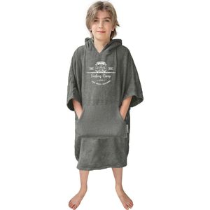 HOMELEVEL badstof poncho voor kinderen - Badponcho voor jongens en meisjes - Met capuchon - Strandponcho van 100% katoen met trendy borduursel