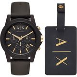 Armani Exchange AX7105 Geschenkset Herenhorloge met Bagage Tag 45 mm - Zwart