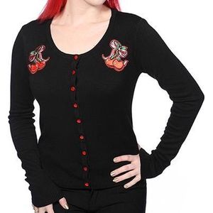 Banned - Cherry print Cardigan - M - Zwart