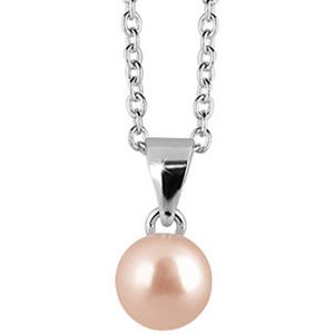 New Bling 9NB-0132 - Zilveren collier met hanger - parel rond 7 mm - lengte 40 + 5 cm - zilverkleurig / parelmoer roze