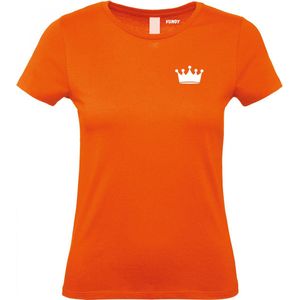 Dames T-shirt Kroontje klein wit | Koningsdag kleding | oranje t-shirt | Oranje dames | maat 3XL