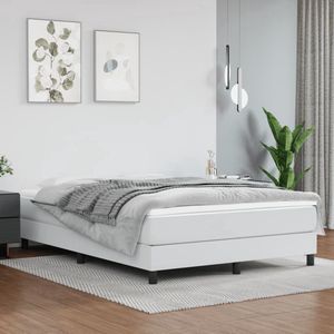 The Living Store Boxspring met matras kunstleer wit 140x190 cm - Boxspringbed - Kunstleder Bed - Pocketveer Matras - Middenhard - Slaapkamer Meubels