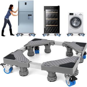 S&Dshopline® Wasmachine-sokkel onderstel met 8 poten + 4 wielen voor wasmachine, koelkast en droger, verstelbare wasmachinevoet met antislip schokdempingsfunctie, instelbaar: 42 - 66 cm