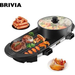 Brivia Grillplaat - BBQ - Pan - 2-in-1 - Grill apparaat voor op tafel - Gourmet - Anti-aanbaklaag - 67 centimeter - 5 Standen - 2200W