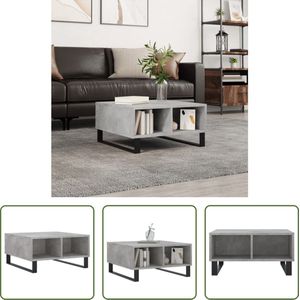 The Living Store Salontafel Betongrijs - 60 x 60 x 30 cm - 4 Vakken - Bewerkt Hout en IJzer