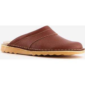 Natuform leren heren pantoffels - Bruin - Sloffen - Uitneembare zool - Maat 47