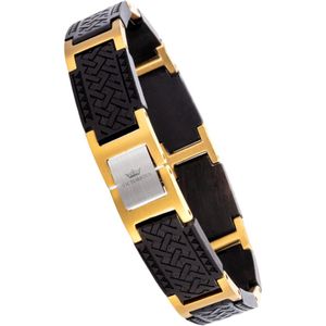 Victorious Zwart Houten Armband - Goud en Roestvrij Staal - Cross - 21cm