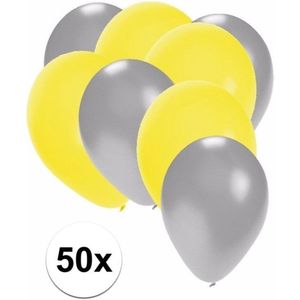 50x ballonnen zilver en geel - knoopballonnen