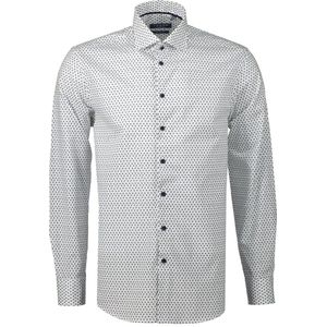 Ledub modern fit overhemd - wit dessin - Strijkvriendelijk - Boordmaat: 44