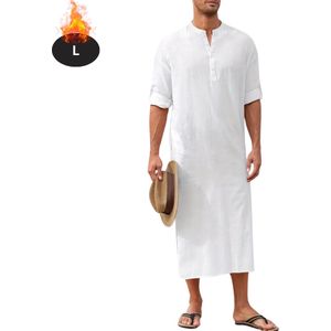 Bovista Islamitische Kleding - Djellaba Heren - Moslim Kleding - Arabisch Mannen Kaftan - Alhamdulillah - Wit L