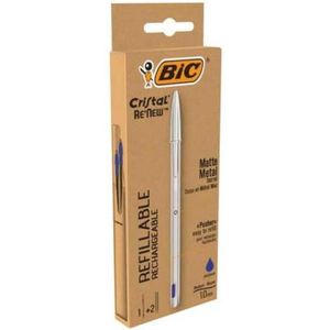 Balpen Bic Cristal Re-new blauw blister 1 pen + 2 vullingen
