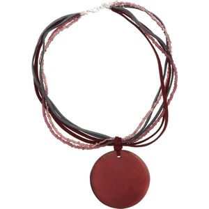 Behave Ketting rood met ronde schelp hanger 45 cm