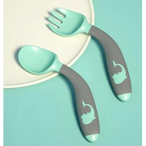 Baby Bestek Siliconen - Vork en Lepel - Buigzaam Oefenbestek - babyservies - Groen