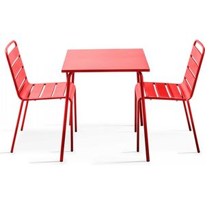 Oviala - Set van een vierkante tuin tafel en 2 rode stalen stoelen - Palavas