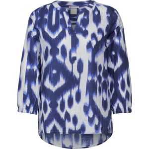 Street One Printed splitneck blouse Dames Blouse - deep water blue - Maat 40