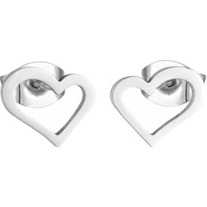 Fako Bijoux® - Oorbellen - Steker - RVS - Stainless Steel - Open Hart