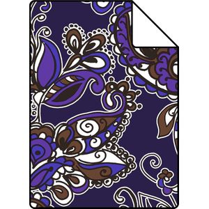 Proefstaal ESTAhome behang funky flowers en paisleys paars en bruin - 136843 - 26,5 x 21 cm