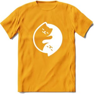 Ying Yang Sleepy Kat - Katten T-Shirt Kleding Cadeau | Dames - Heren - Unisex | Dieren shirt | Grappig Verjaardag kado | Tshirt Met Print | - Geel - XL