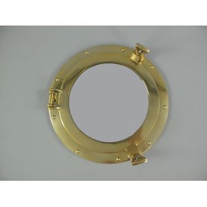 Patrijspoort spiegel - Aluminium - Messing - 29 cm hoog