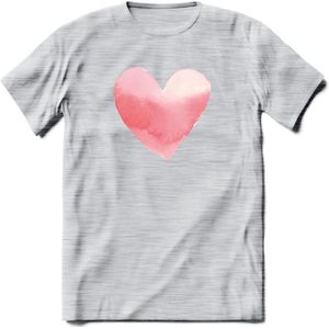 Valentijn Pastel waterverf Hart T-Shirt | Grappig Valentijnsdag Cadeautje voor Hem en Haar | Dames - Heren - Unisex | Kleding Cadeau | - Licht Grijs - Gemaleerd - 3XL