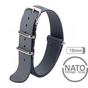 18mm Nato Strap Grijs - Vintage James Bond - Nato Strap collectie - Mannen - Horlogebanden - 18 mm bandbreedte voor oa. Seiko Rolex Omega Casio en Citizen