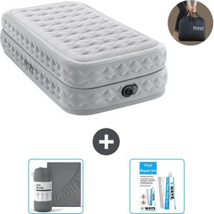 Intex Luchtbed - 1-Persoons - 99 x 191 x 51 cm - Grijs - Inclusief pomp - Hoeslaken en Reparatieset